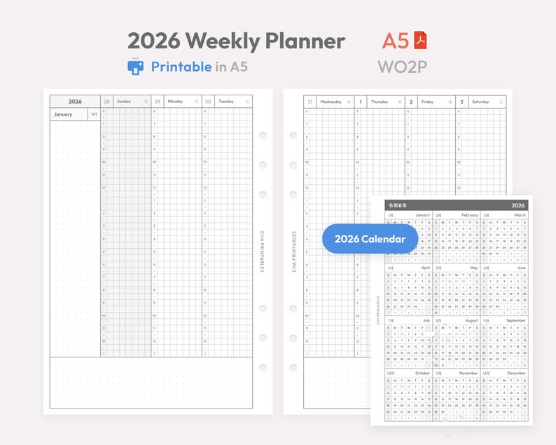 2026 Weekly Planner Inserts A5 Size Printable - Dated Ring Binder ...