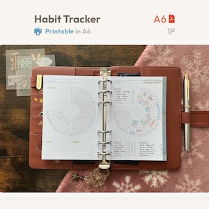 A6 Printable Circle Habit Tracker – Daily Weekly Monthly PDF – Minimal Productivity Planner Digital Download