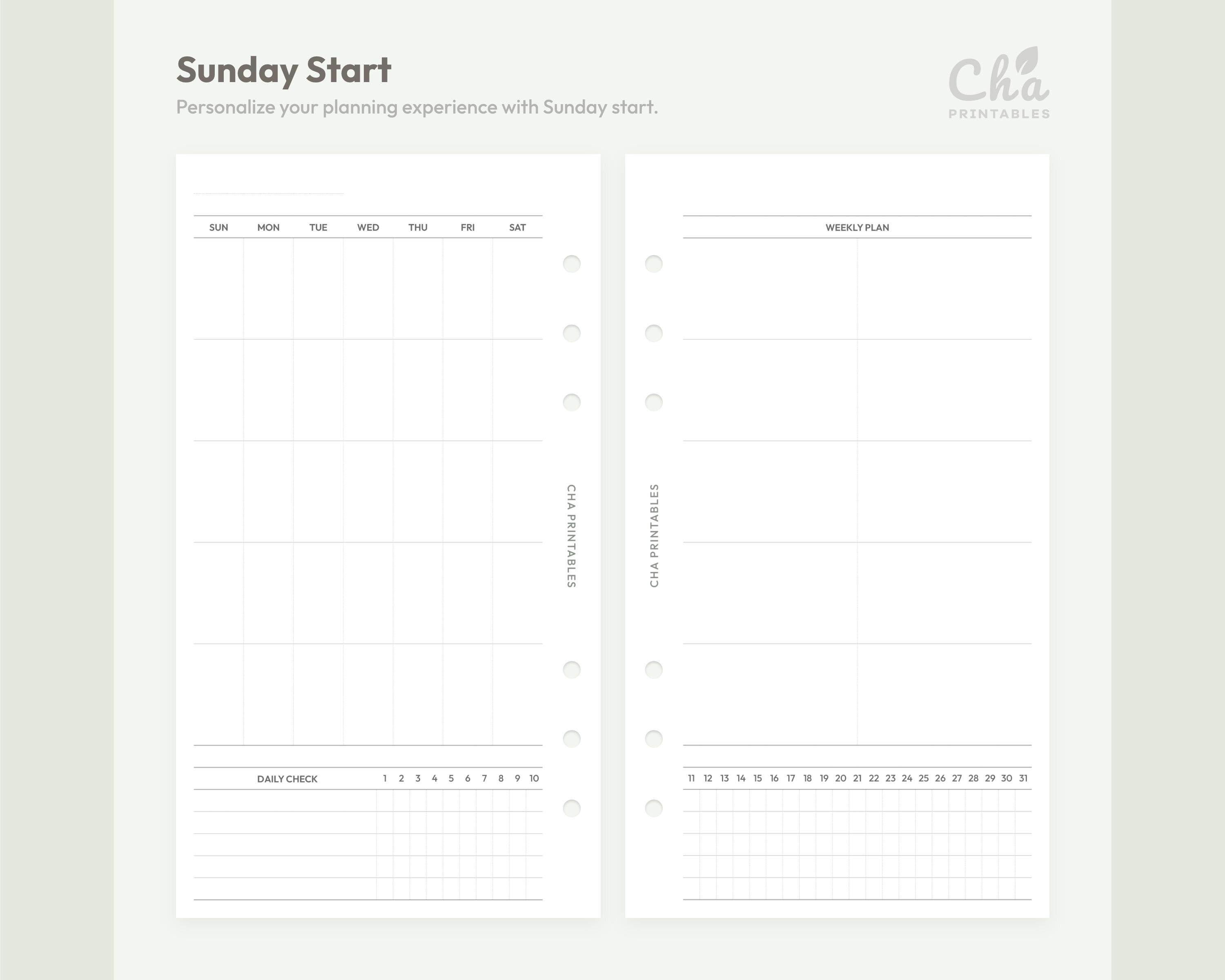 Personal Size Undated Planner Inserts Printable Daily Weekly Monthly ...