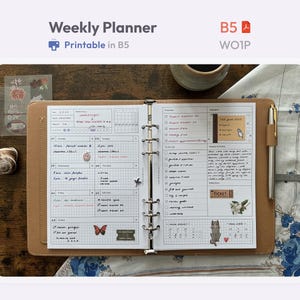 Veckoplanerare B5 utskrivbar - ADHD fokusplanerare - odaterad pärmpåfyllning - Vecka på en sida - Hobonichi-stilmall