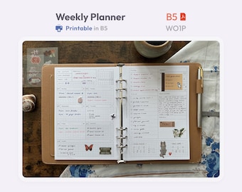 Weekly Planner Inserts B5 Printable - ADHD Focus Planner - Undated Ring Binder Refill - Week on One Page - Hobonichi Style Template