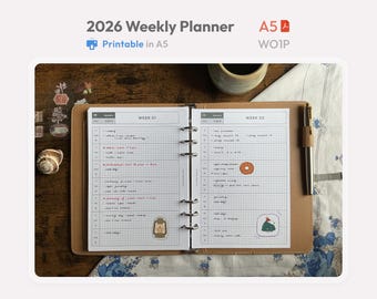2026 A5 Weekly Planner Printable – Horizontal Hobonichi Layout – Next Week Preview