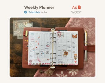 Weekly Planner Inserts A6 Size Printable -  Undated Ring Binder Refill Pages - Minimal PDF WO2P Planner - Hobonichi Style Clean Template