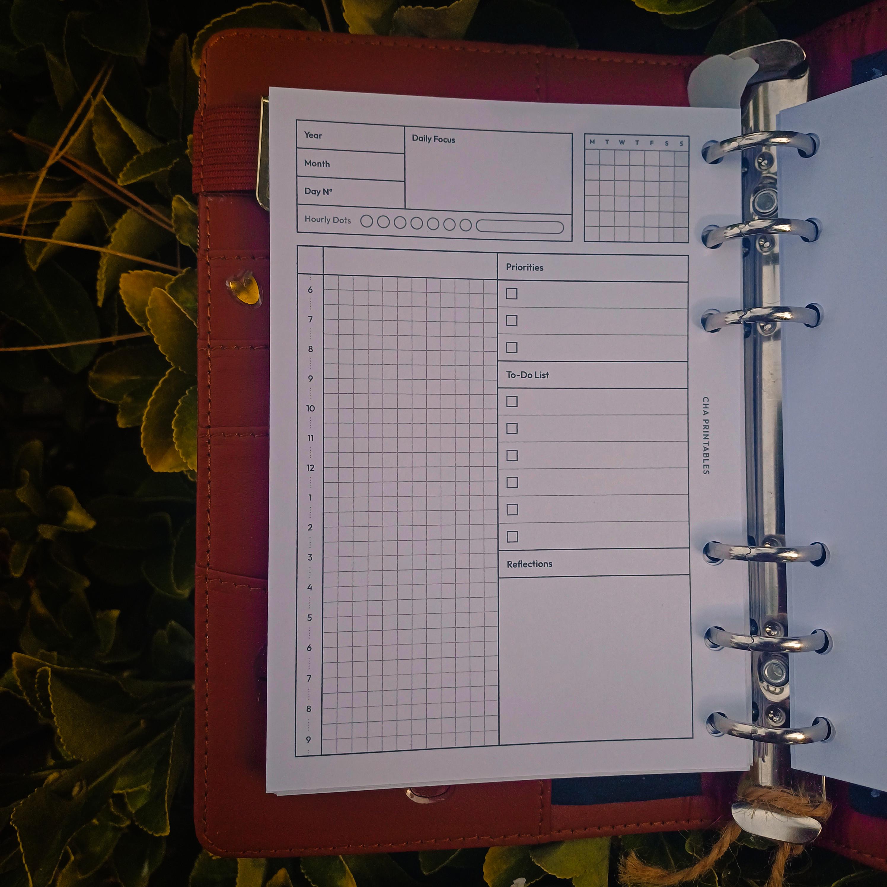 Daily Planner Inserts A6 Size Printable - Undated Ring Binder Refill ...