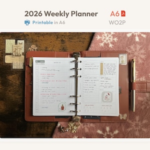 2026 A6 Weekly Planner Printable - Horizontal Week on Two Pages - Hobonichi Techo Style ADHD Template