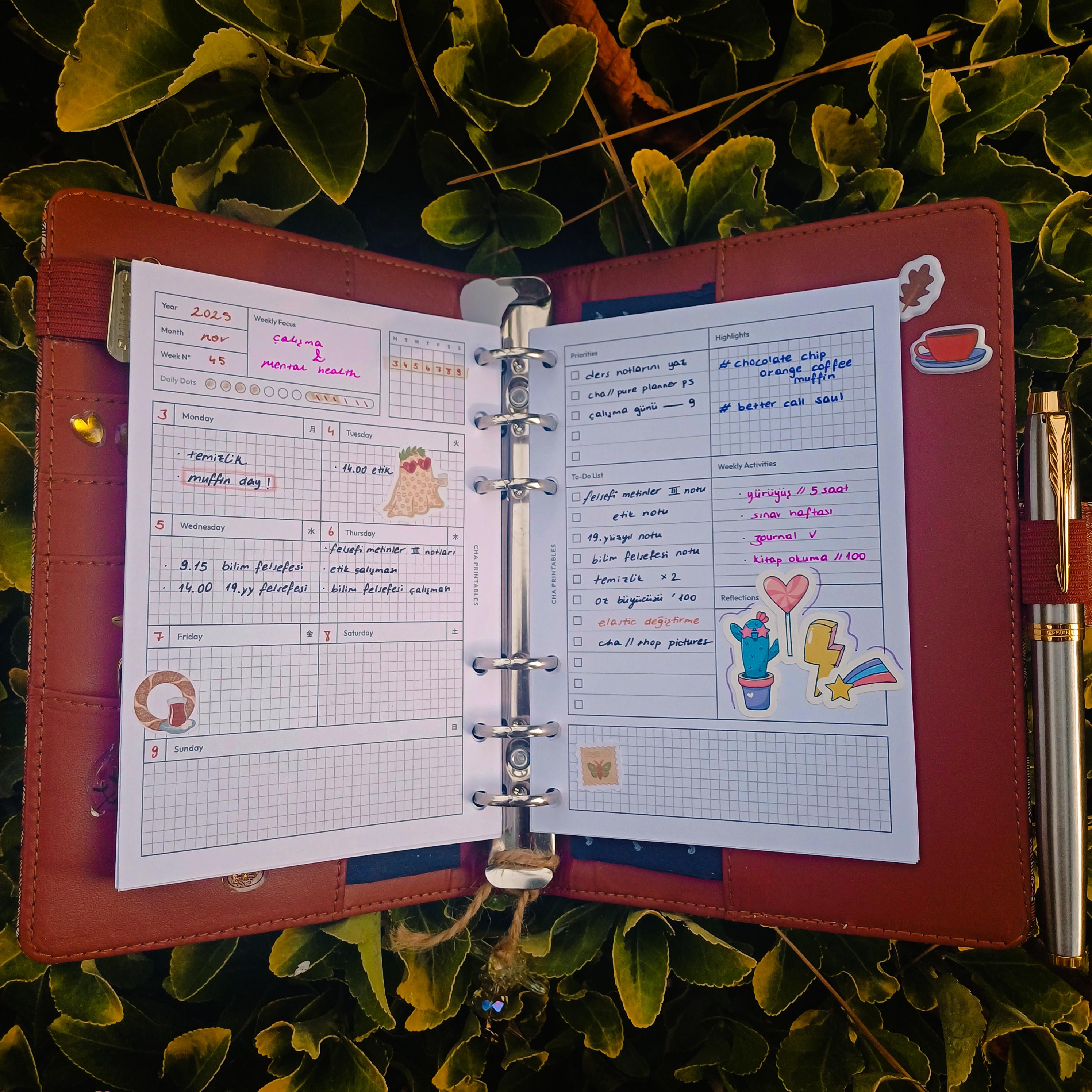 Weekly Planner Inserts A6 Size Printable - Undated Ring Binder Refill ...
