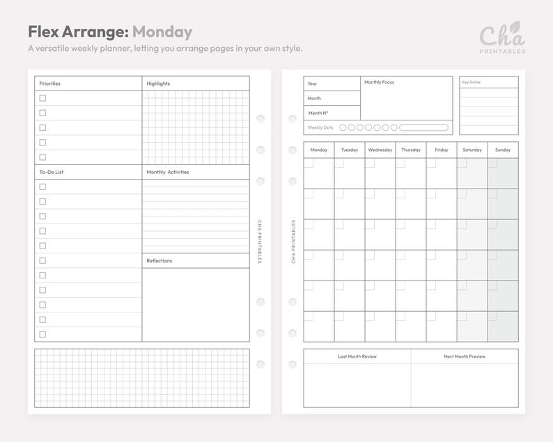 Monthly Planner Inserts A5 Size Printable - Undated Ring Binder Refill ...