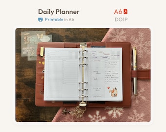 Daily Planner Inserts A6 Size Printable -  Undated Ring Binder Refill Pages - Minimal PDF DO1P Planner - Hobonichi Style Clean Template