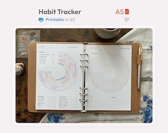A5 Printable Circle Habit Tracker – Daily Weekly Monthly PDF – Minimal Productivity Planner Digital Download