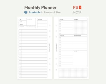 Monthly Planner Inserts - Personal Size Ring Binder (PDF Printable)