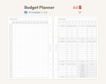 2026 Budget Planner A6 Printable – Yearly Budget Tracker & Overview – Binder Inserts PDF