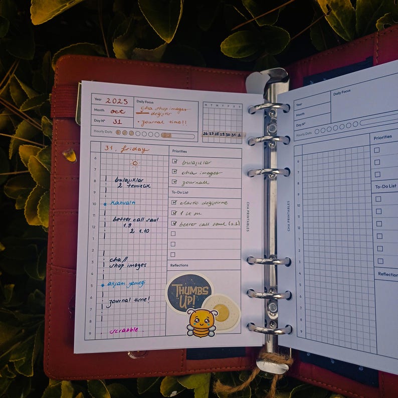 Daily Planner Inserts A6 Size Printable - Undated Ring Binder Refill ...