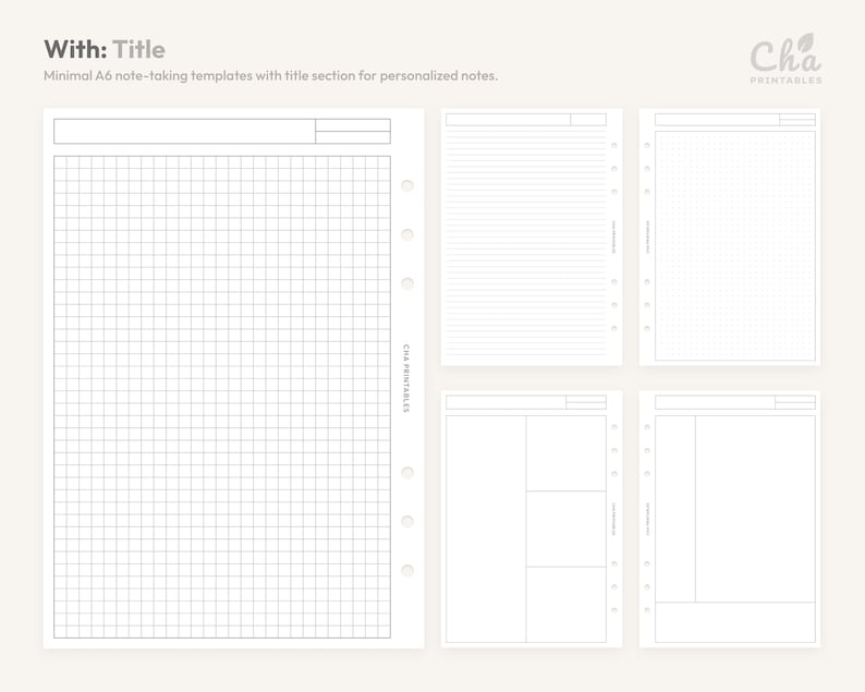 Note-taking Inserts A6 Size Printable - Grid Lined Dotted Cornell Ring ...