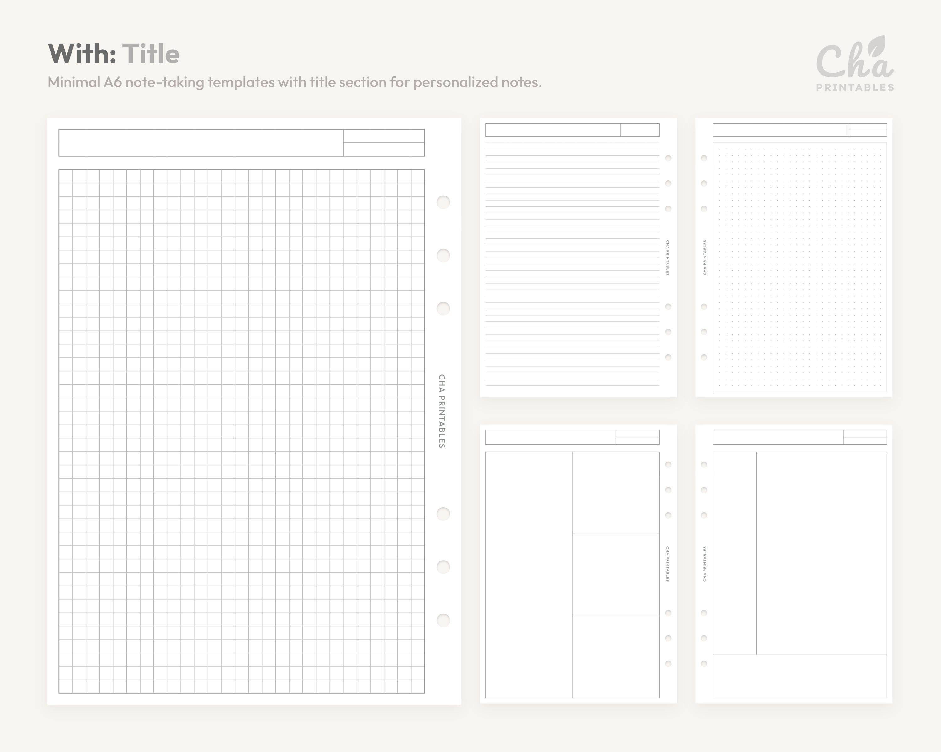 Clean Note A6 Note-taking Inserts A6 Size Printable - Grid Lined Dotted Cornell Ring ...
