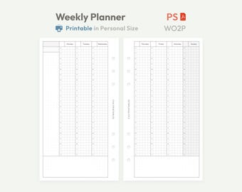 Weekly Planner Inserts Personal Size Printable - Undated Ring Binder Refill Pages - Minimal PDF WO2P Planner - Hobonichi Style Template