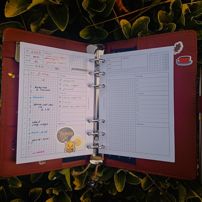 Daily Planner Inserts A6 Size Printable - Undated Ring Binder Refill ...