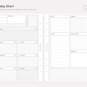 designed for simple, flexible, and functional weekly planning. Includes Monday and Sunday start versions weekly planner
