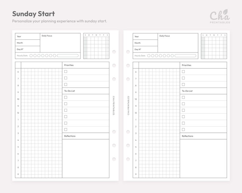 Daily Planner Inserts A5 Size Printable - Undated Ring Binder Refill ...