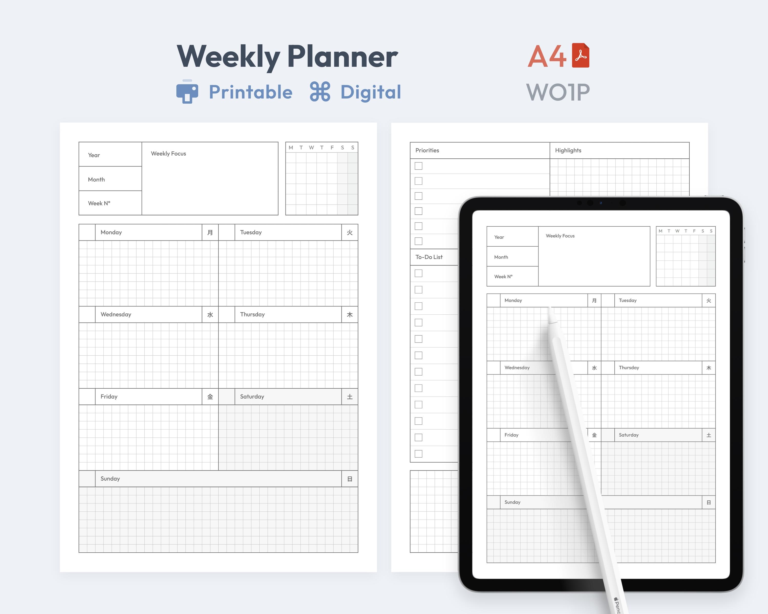 Weekly A4 Printable PDF - Digital Planner for iPad & Android - ADHD ...