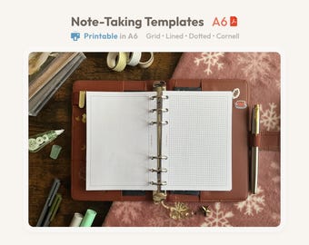Notizeinlagen A6 Größe Printable - Grid Lined Dotted Cornell Ringbuch Nachfüll Seiten für Journals & Ideen - Minimale saubere Notiz Blätter