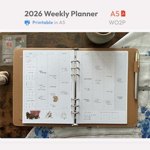 2026 Wochenplaner Einlagen A5 Printable - Datiert Ringbuch Nachfüll Seiten Kalender - Minimal PDF WO2P - Hobonichi Style