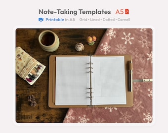 Notizblöcke im A5-Format zum Ausdrucken - Grid Lined Dotted Cornell Ringbuch Nachfüllseiten für Journale & Ideen - Minimale, saubere Notizblätter