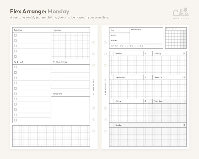 Weekly Planner Inserts A6 Size Printable - Undated Ring Binder Refill ...