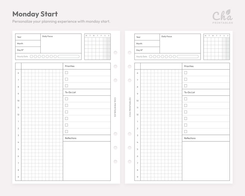 Daily Planner Inserts A5 Size Printable - Undated Ring Binder Refill ...