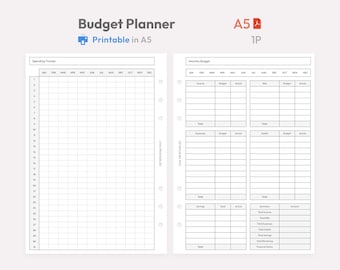 2026 Budget Planner A5 Printable – Yearly Budget Tracker & Overview – Ring Binder PDF