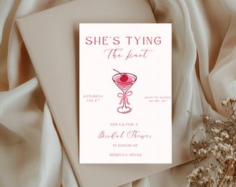 She is Tying the Knot Bridal Shower Printable Invitation Template, Cocktail Invite Elegant Modern, Editable Canva (Instant Digital Download)