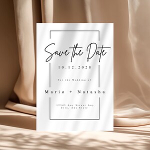 Elegant "Save the date"-inbjudningsmall, fyrkantig minimalistisk modern inbjudan, utskrivbar redigerbar Canvas-mall (digital nedladdning direkt)