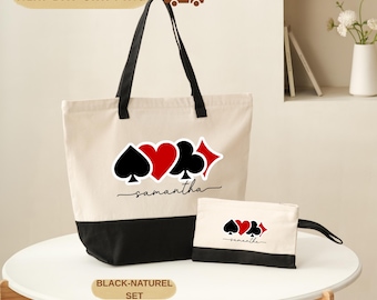 Playing Card Canvas Tote, Zippered Bridge and Canasta Bag (Custom Colors)