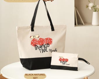 Bolsa de tela con diseño de Bunco Game, de lona de algodón, colorida (con cremallera, personalizada)