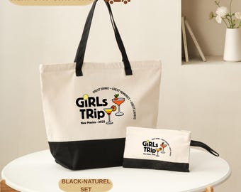 Custom Girls Trip Canvas Tote Bag, Personalized Gift