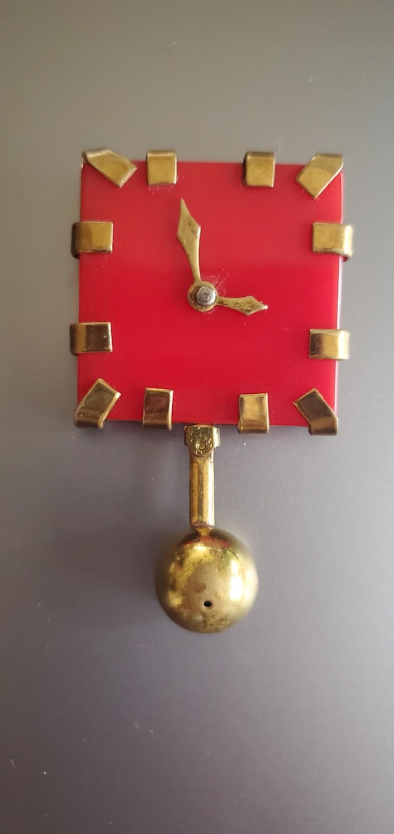 Rare Art Deco Bakelite and Brass Pendulum Clock Brooch