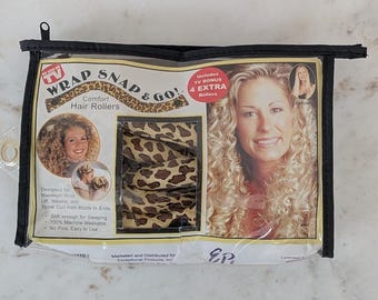 Wrap Snap & Go 12 Comfort Hair Rollers  As Seen On TV Heatless Leopard Print Vtg