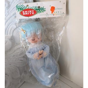 Vintage NOS brillant aux cheveux bleus ange de Noël lutin fée pliable Japon