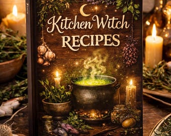 Kitchen Witch Recipe Journal, Herbal Magic Cookbook, Cottagecore Grimoire, Blank Lined Notebook