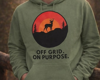 Off Grid On Purpose Hoodie-Funny Outdoor Hoodie-Nature Lover Camping Sweatshirt-Rustic Gift for Hikers