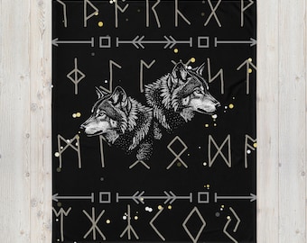 Wolf Runes Viking Throw Blanket, Nordic Decor