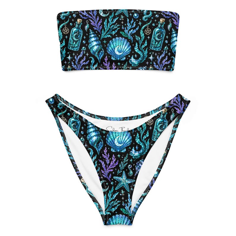 Ocean Witch Bikini, Sea Witch Bandeau Bikini Set, Celestial Shell Swimwear