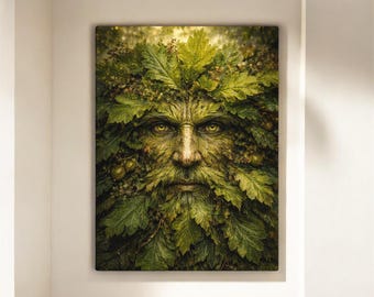 Green Man Canvas Wall Art Celtic Forest Spirit Canvas Print Pagan Nature God Wall Decor Mythology Woodland Art