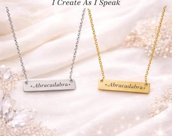 Abracadabra Necklace, Witchy Jewelry Gift for Her, Magic Word Engraved Bar Necklace, Gold Silver Minimalist Necklace, Spiritual Gift