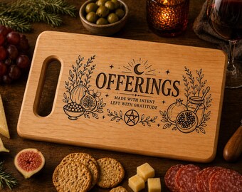 Tabla de cortar grabada, decoración de cocina con temática de brujería, tabla para embutidos, decoración de altar pagano, regalo gótico, tabla de servir de madera