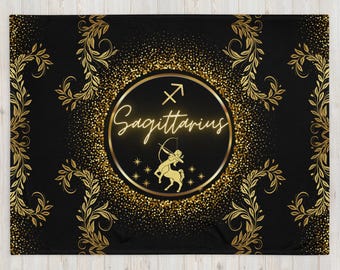 Sagittarius Zodiac Throw Blanket, Gold Astrology Sign Decor