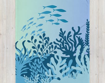 Ocean Underwater Throw Blanket, Fish and Coral Blanket, Beach House Gift, Coastal Decor