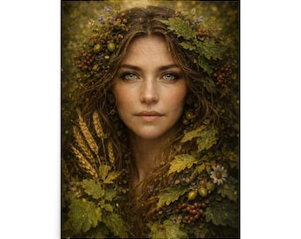 Forest Mother Art Print Divine Feminine Nature Goddess Wall Art Mystical Woodland Portrait Pagan Boho Decor