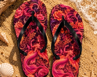 Infradito da sirena, sandali da spiaggia con barriera corallina, infradito rosa e arancioni con tema oceano, scarpe estive tropicali da sirena
