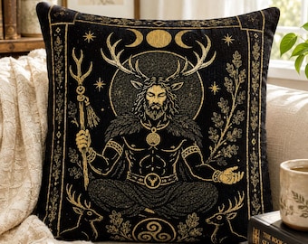 Cernunnos Woven Pillow, Celtic God Cushion, Pagan Home Decor, Witchy Throw Pillow, Dark Academia Decor, Mythology Gift