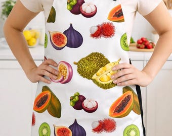 Tropical Fruit Apron, Colorful Kitchen Apron, Cute Food Print Apron, Summer Kitchen Gift, Chef Apron